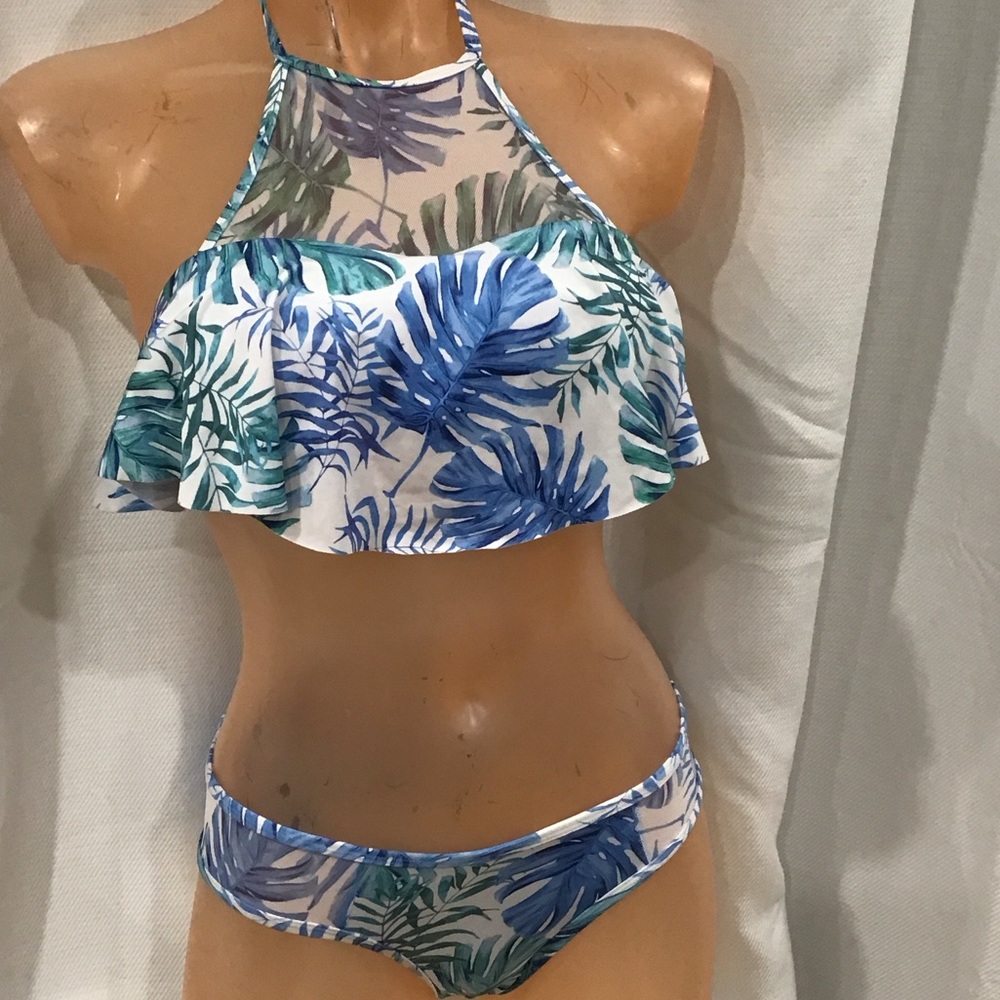 Aqua La Vie En Rose Tropical Print Halter Bikini Seimsuit